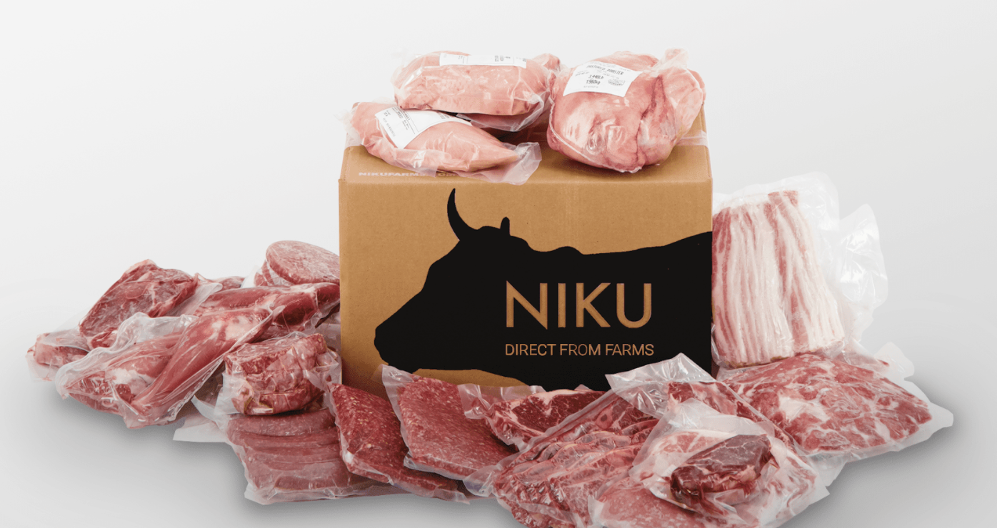 A NIKU Farms meat subscription box unpacked to show off its pasture raised meat.
