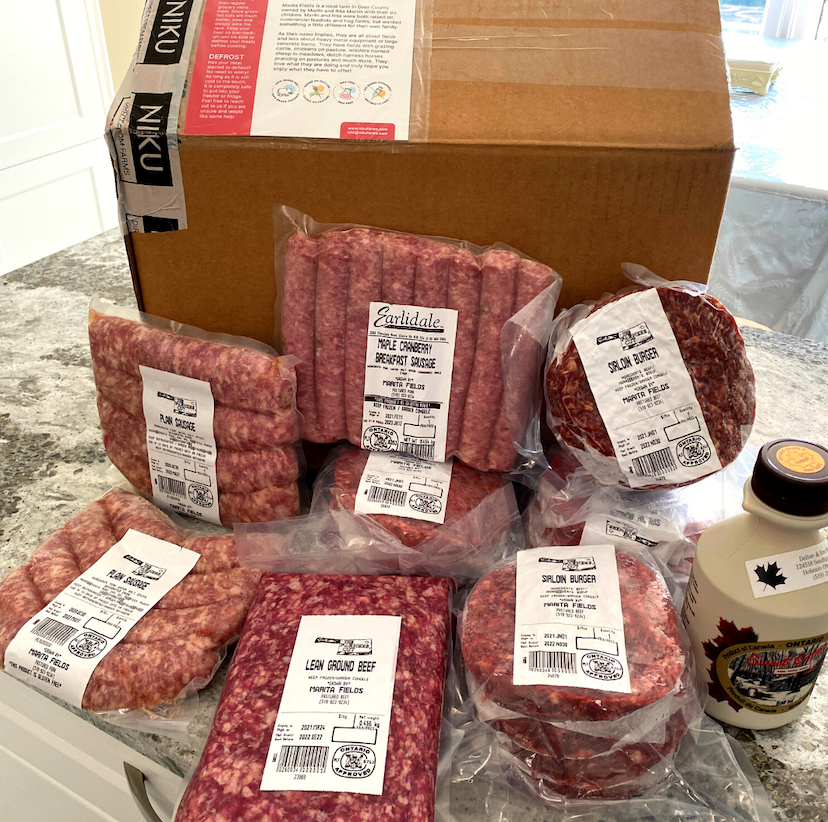 Pasture raised and grass fed meat from a NIKU Farms meat subscription box.