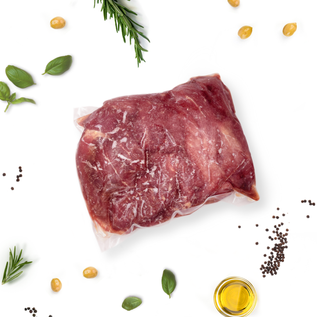 A flash frozen pack of bison meat.